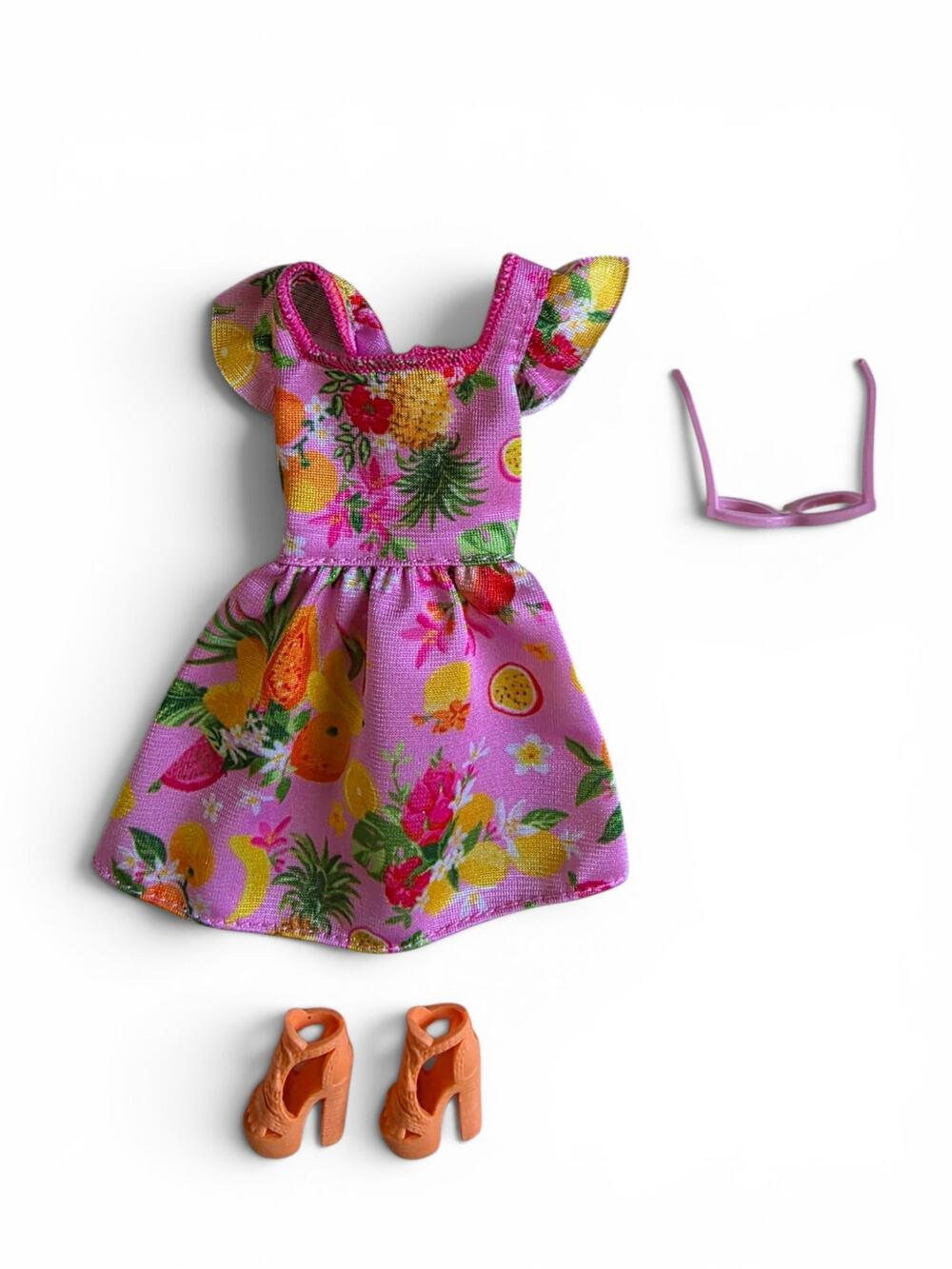 New 2021 Barbie Fashionistas Doll #181 Fruit Print Dress Orange Platform Heels